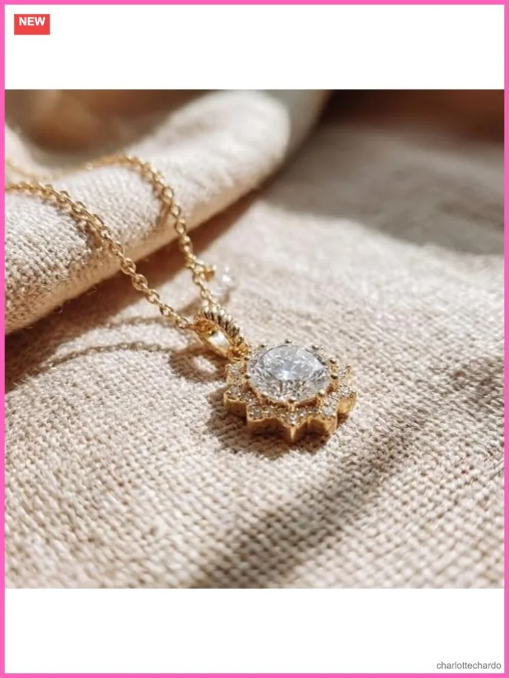 14K Gold Plated Cubic Zirconia Sun Pendant Necklace 17.7in Adjustable